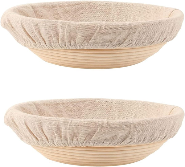 DOYOLLA Bread Proofing Baskets - Set of 2 Round Dough Bowls w Liners for Home Bakers