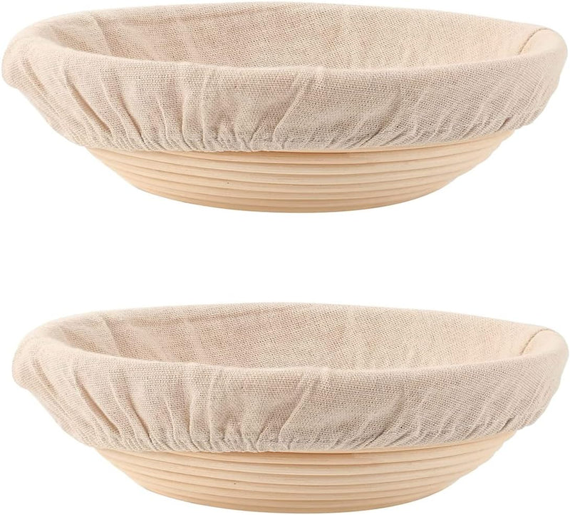 DOYOLLA Bread Proofing Baskets - Set of 2 Round Dough Bowls w Liners for Home Bakers