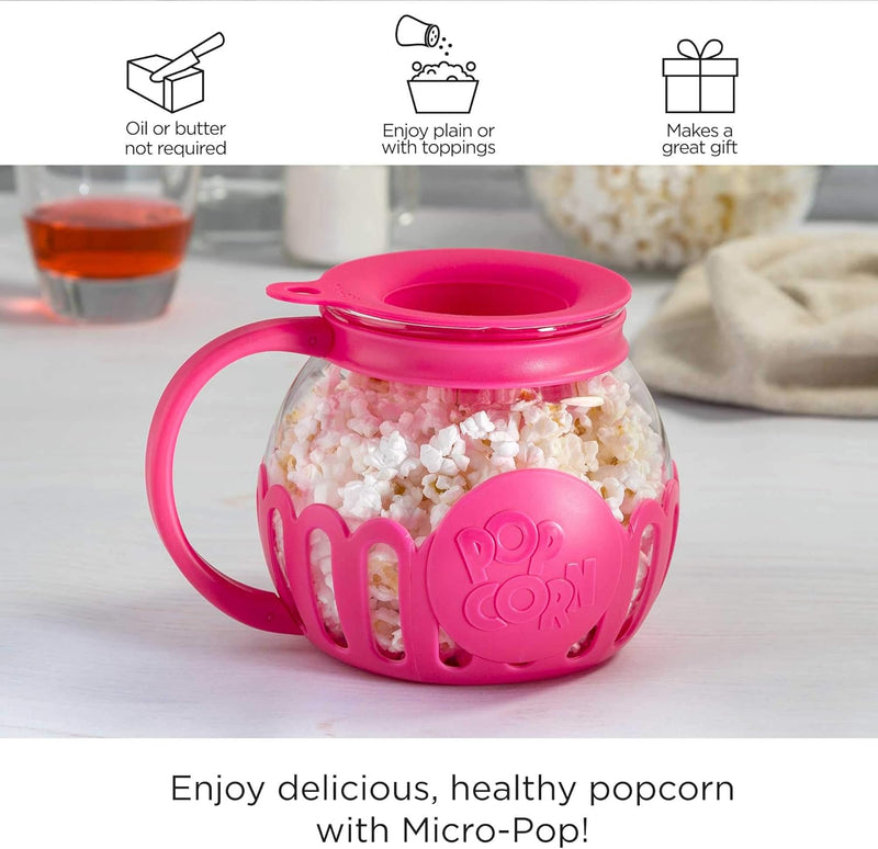 Ecolution Micro-Pop Microwave Popcorn Popper - Temperature Safe with 3-in-1 Lid BPA-Free Dishwasher Safe 15-Quart Pink