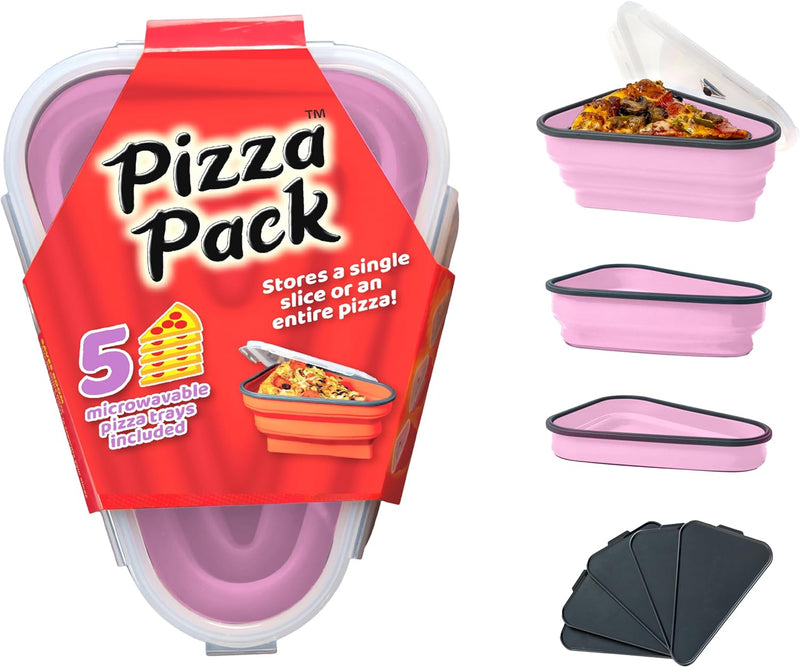 The Perfect Pizza Pack - Reusable Pizza Storage Container with 5 Microwavable Trays - BPA-Free Organizer for Space-Saving Red