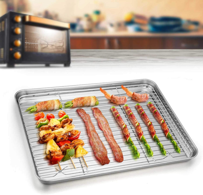 TeamFar Baking Sheet with Rack Set - Stainless Steel Cookie Sheet and Cooling Rack - Non-Toxic and Rust-Free - Dishwasher Safe - 6 Pieces