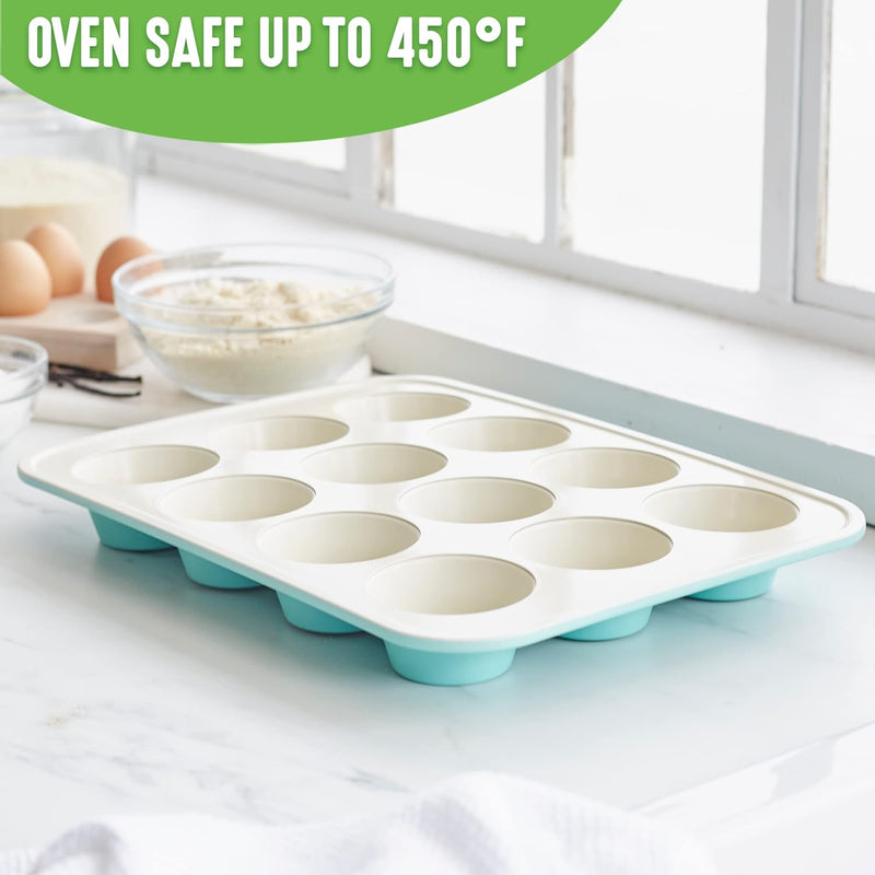 GreenLife Ceramic Nonstick Muffin and Cupcake Baking Pan - 12 Cup PFAS-Free Turquoise