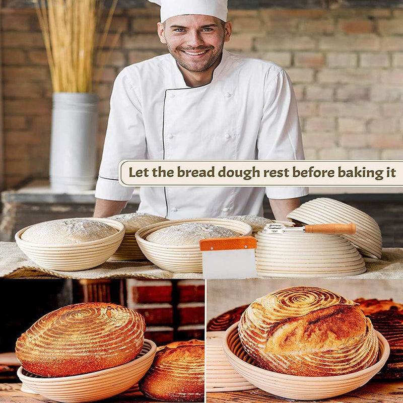 Symbols10 Round Bread Banneton Proofing Basket Kit with Liner and Accessories - Perfect for Sourdough Artisan Breads