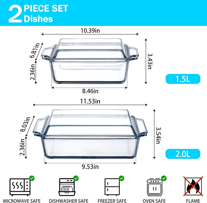 Mini Glass Casserole Dish with Lid - Single Serving Microwave Bakeware 57in x 7in