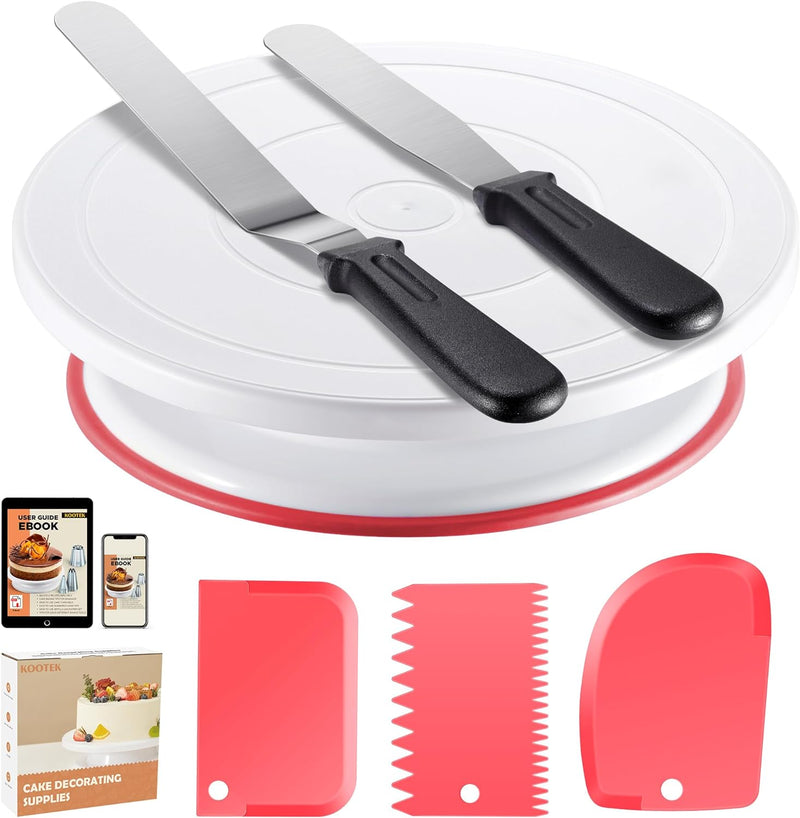 Kootek Cake Decorating Kit with Turntable and Frosting Tools - White