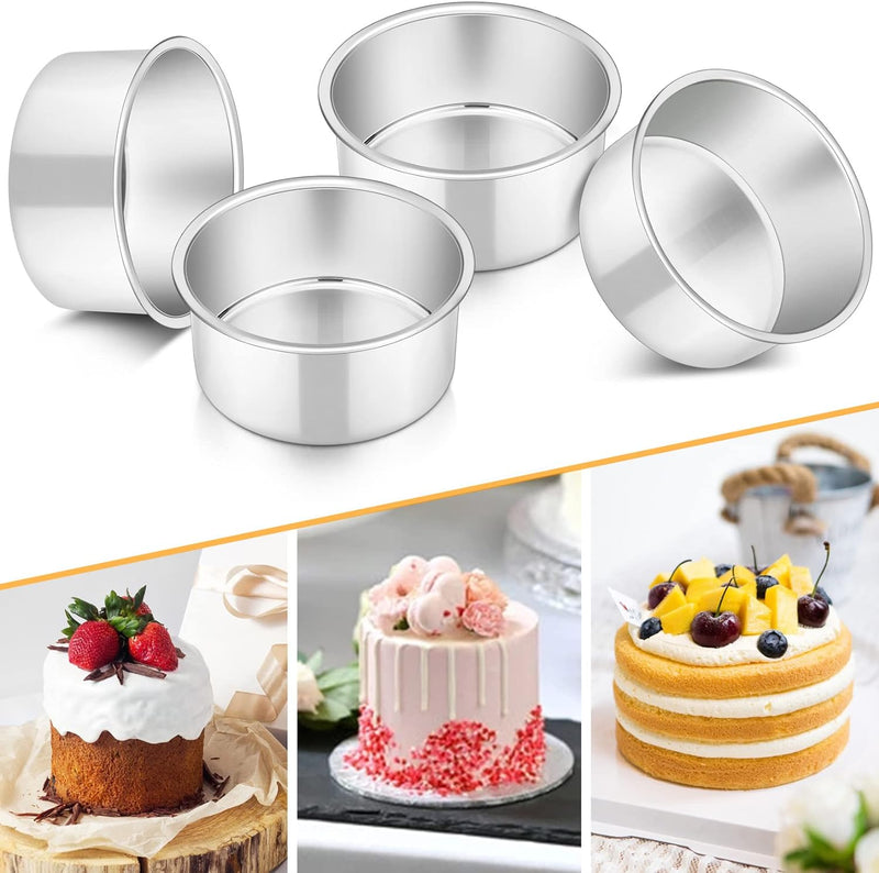 PP Chef 4 Stainless Steel Baking Pan Set for Mini Cakes Pizzas and Quiches - Non-Toxic Leakproof and Easy to Clean