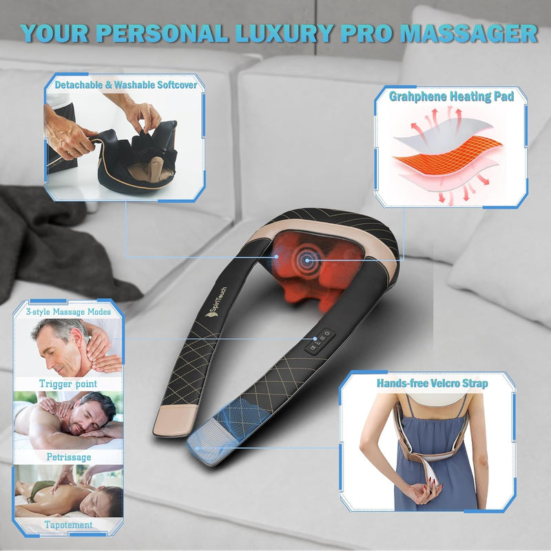 Pro Shiatsu Neck Massager with Heat,4D Heated Neck and Shoulder Massager,Neck Massager for Pain Relief Deep Tissue,Shoulder Massager with Heat, Kneading Massager Machine for Pain Relief