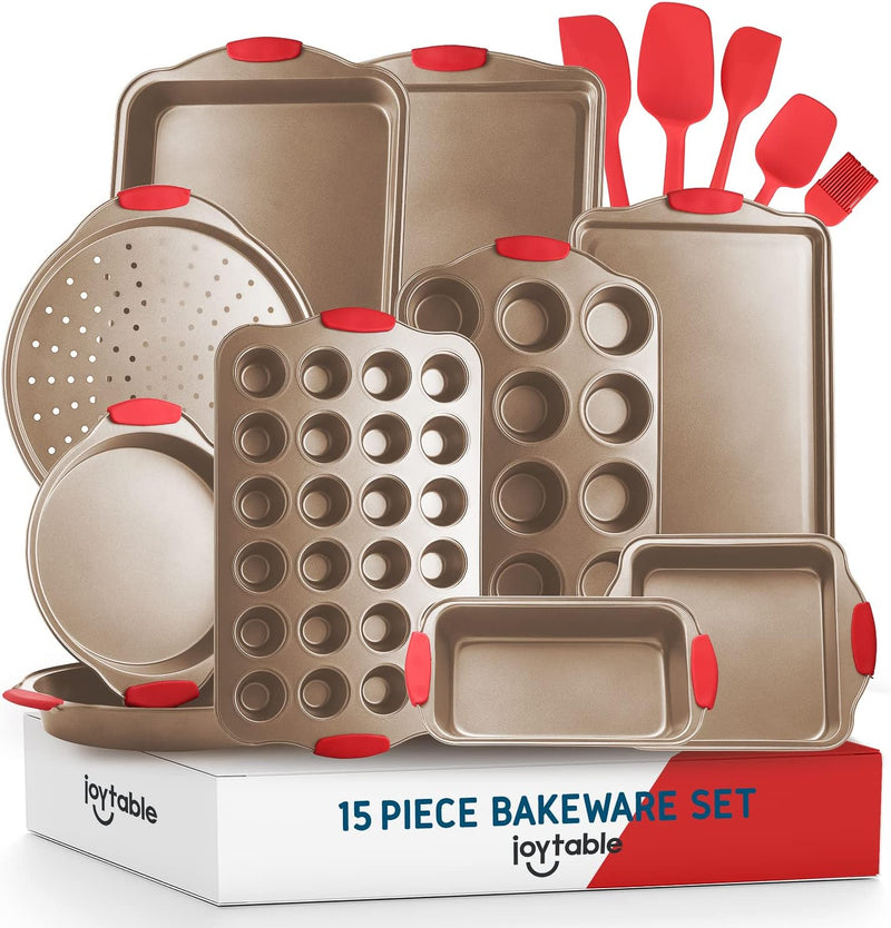 3-Piece Baking Sheet Set with Silicone Handles and Nonstick Coating