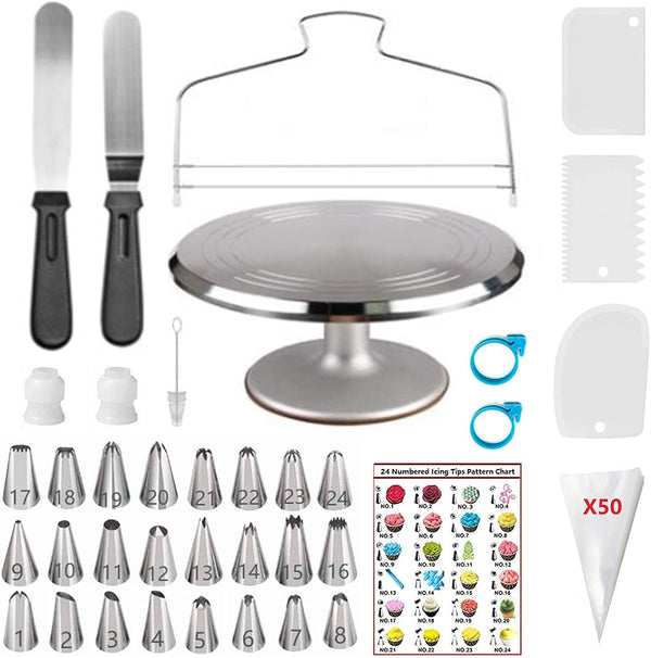 87-Piece Cake Decorating Kit with Rotating Turntable and Tools