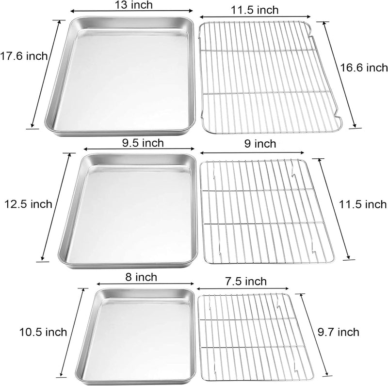 TeamFar Baking Sheet with Rack Set - Stainless Steel Cookie Sheet and Cooling Rack - Non-Toxic and Rust-Free - Dishwasher Safe - 6 Pieces