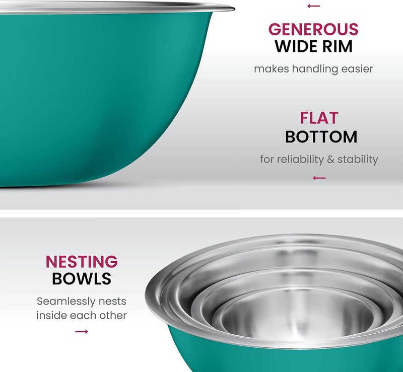 Stainless Steel Mixing Bowl Set - Space Saving Easy to Clean 5 Pieces