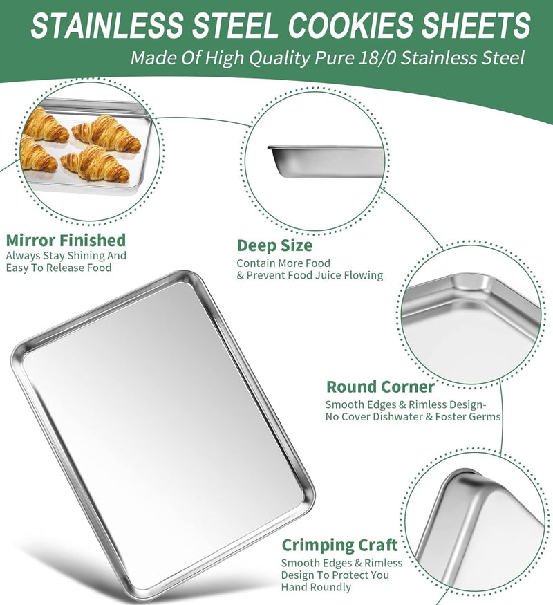 2-Piece Baking Sheet Set - Rectangle 18x13x1 Stainless Steel Non-Toxic  Easy to Clean