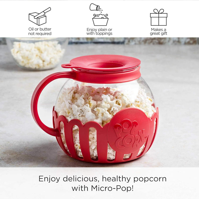 Ecolution Micro-Pop Microwave Popcorn Popper - Temperature Safe with 3-in-1 Lid BPA-Free Dishwasher Safe 15-Quart Pink