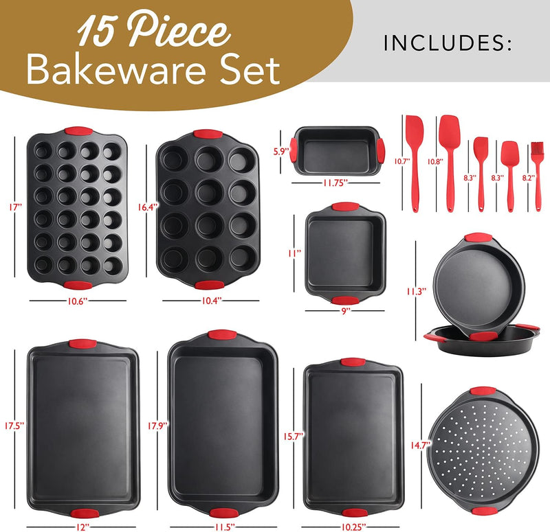 3-Piece Nonstick Baking Sheet Set with Silicone Handles - Black