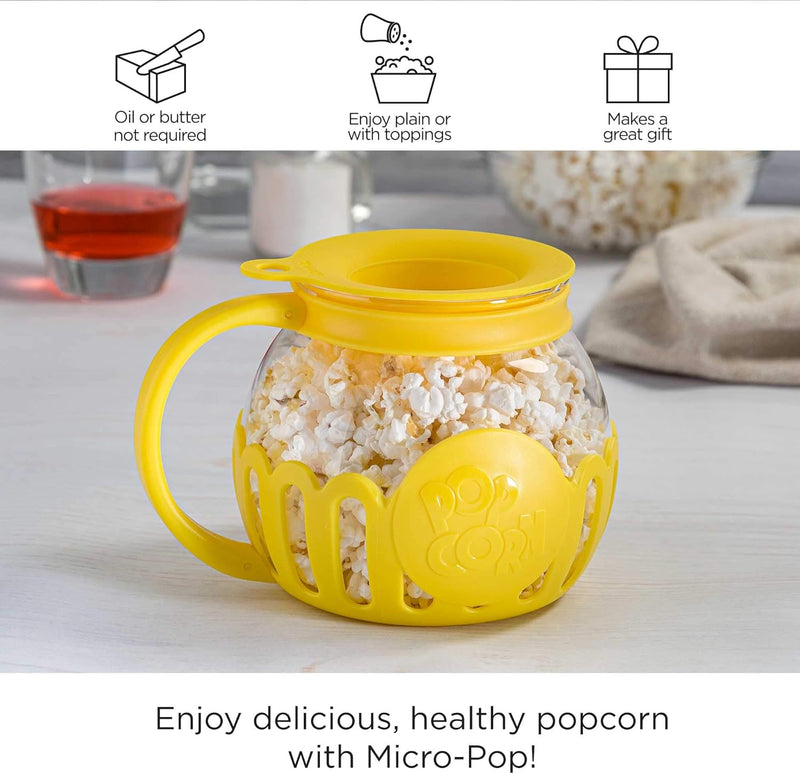 Ecolution Micro-Pop Microwave Popcorn Popper - Temperature Safe with 3-in-1 Lid BPA-Free Dishwasher Safe 15-Quart Pink