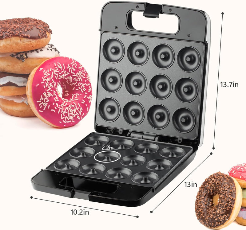 Mini Donut Maker Machine - 1400W Double-Sided Non-Stick Surface - Makes 16 Donuts for Breakfast Snacks and Desserts