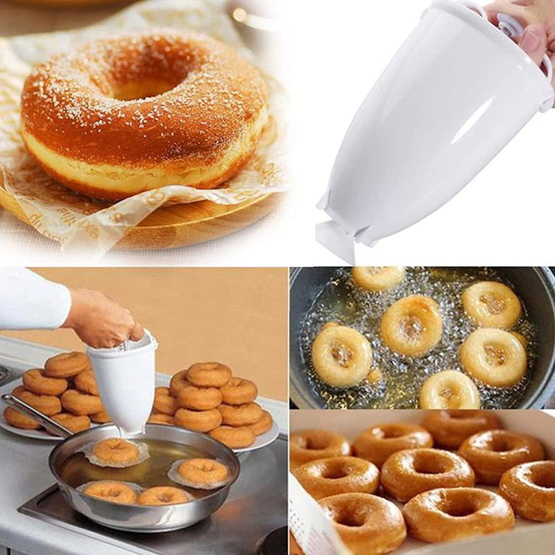 Donut Maker - Manual Plastic Biscuit Donut Molder with Waffle Dispenser  DIY Baking Tool 1 PC White