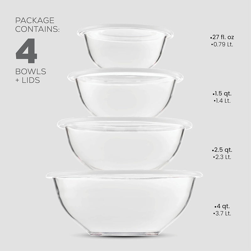 8-Piece Glass Mixing Bowl Set with Lids - BPA-Free Space-Saving Design for Meal Prep Storage