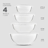 Superior Glass Mixing Bowls with Lids - 8-Piece Mixing Bowl Set with BPA-Free lids, Space-Saving Nesting Bowls - Easy Grip & Stable Design for Meal Prep & Food Storage -Glass bowl For Cooking, Baking