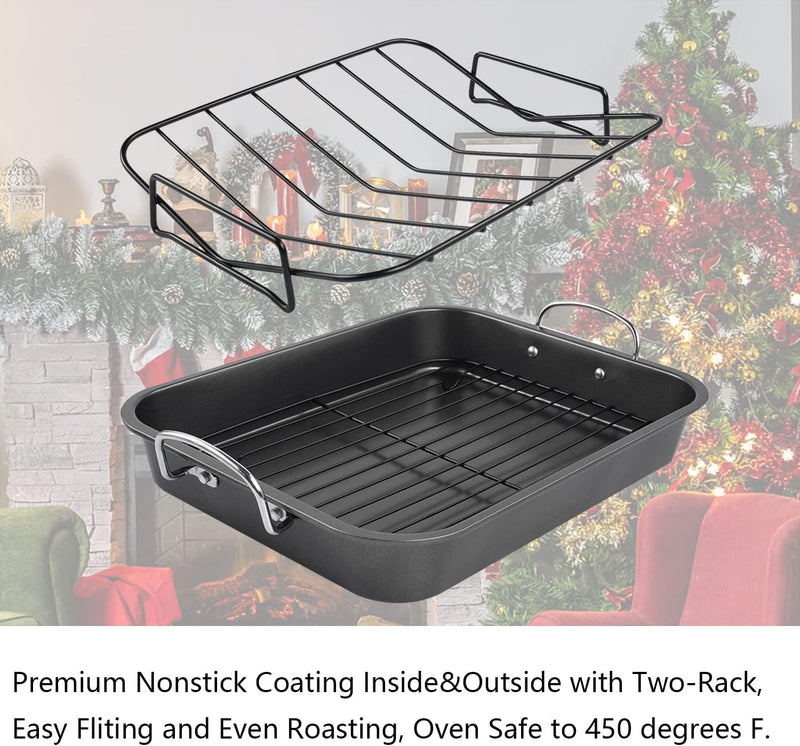 Nonstick Roasting Pan with Rack 16 x 115 Rectangular Gray - for Turkey Chicken Meat Veggies