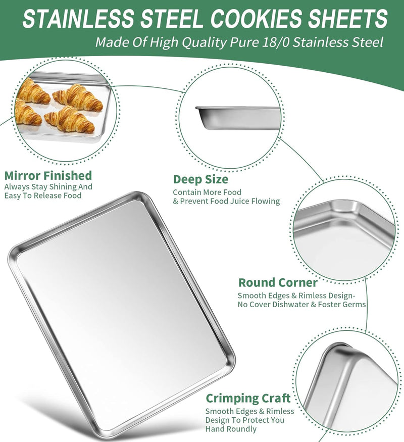 2-Piece Baking Sheet Set - Rectangle 18x13x1 Stainless Steel Non-Toxic  Easy to Clean