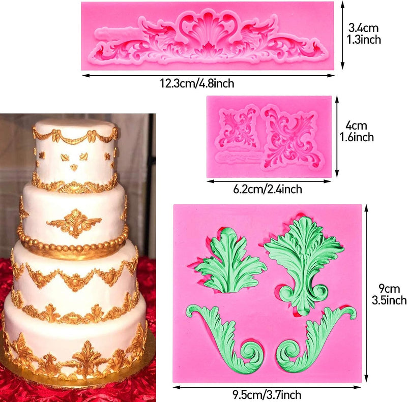 Rainmae 5 Pcs Baroque Style Fondant Silicone Mold - 3D Lace Relief Filigree Sculpture for Crafts  Baking