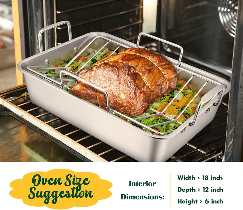 Stainless Steel Turkey Roaster Set - V-Shaped  Flat Racks - Non-Toxic  Dishwasher Safe