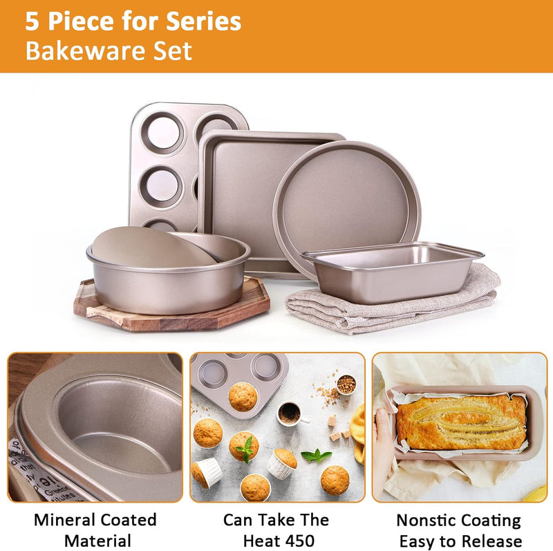 5-Piece Nonstick Bakeware Set with Cookie Sheets and Bread Baking Capability