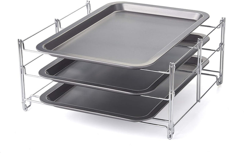 Nifty Oven Insert with Non-Stick Baking Rack and Roasting Pan Charcoal and Chrome