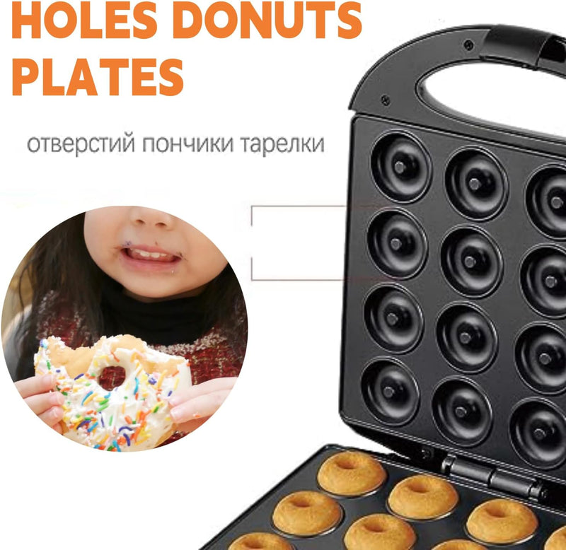 Donut Maker - 1400W Non-Stick Machine for 16 Doughnuts - Kid-Friendly for Home  Travel Use