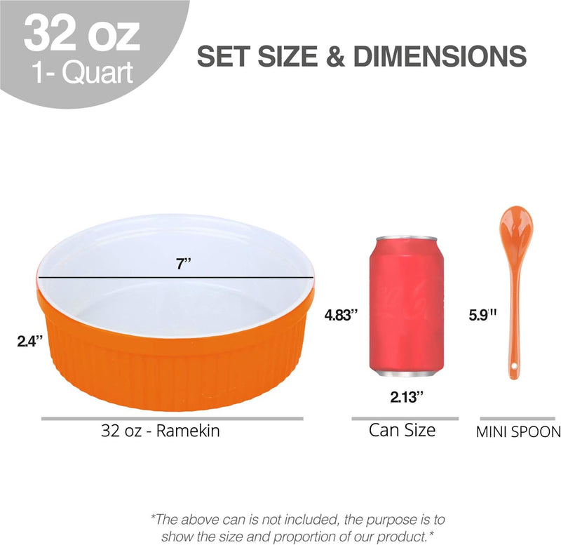 Large 64oz Souffle Dish with Mini Spoon - White Oven-Safe Ceramic Bowl