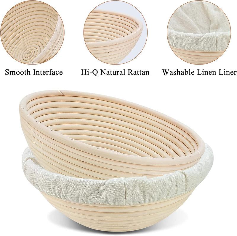 Sourdough Bread Banneton Proofing Basket Set - 9 Round for Artisan Baking