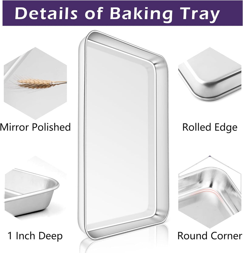 TeamFar Baking Sheet Set - 2-pc Stainless Steel Pan Set Non-toxic  Easy Clean