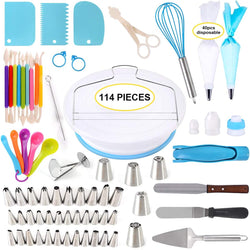 Cake Decorating Supplies Kit - 114pcs Cupcake Baking Set with Turntable Tips Bags Smoother Spatulas