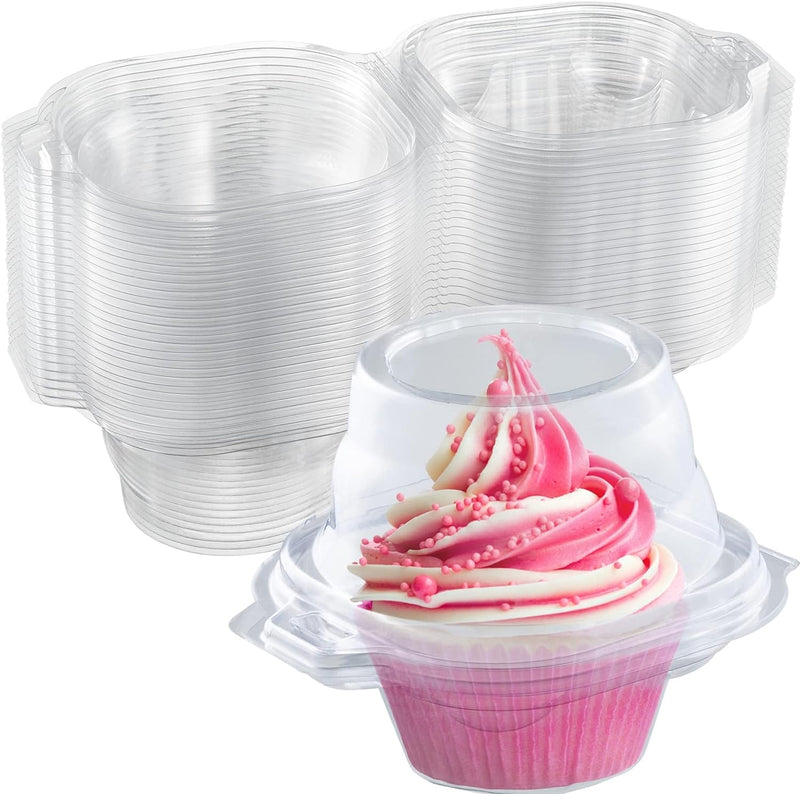 50 Pack Clear Plastic Cupcake Containers with Dome Lids - BPA-Free Disposable Holders