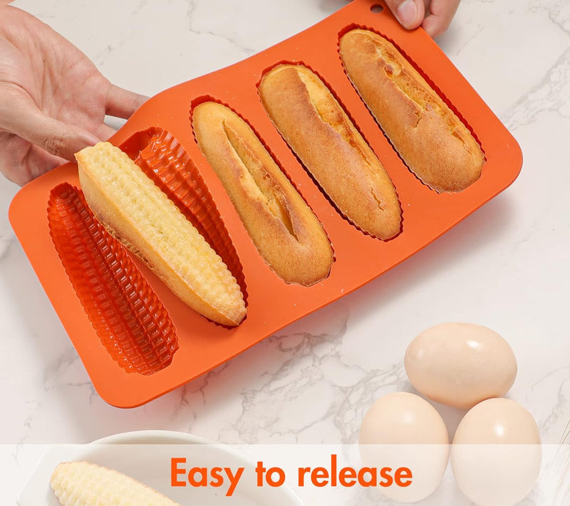 Corn Stick Bread Pan Set - 2 Silicone Molds for Baking Cornbread Sticks