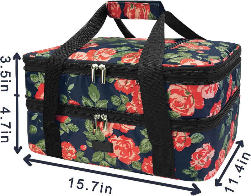 Double Insulated Casserole Carrier Bag - Hot  Cold Food Carry Bag for Potluck Parties Picnics and Traveling Blue