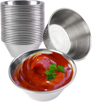 Fit Meal Prep 4 oz Stainless Steel Sauce Cups - Individual Round Condiments Ramekins, Commercial Grade Safe/Portion Dipping Sauce Kitchen Set, 24 Pack