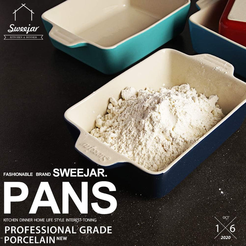 Ceramic Baking Dish with Double Handles 22oz - Small Rectangular Pan for Cooking Brownies and More