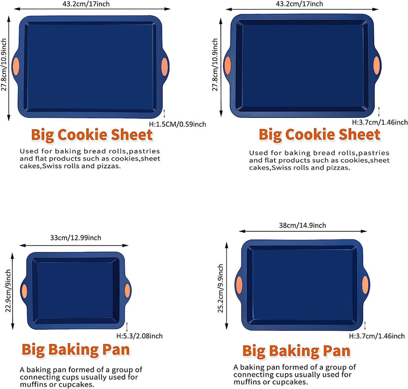 8-in-1 Silicone Baking Set - 6 Molds 2 Mats Cookie Sheet Cake Pan - Navy Blue