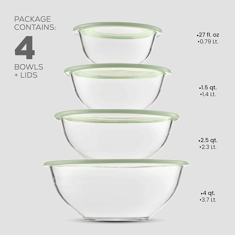 8-Piece Glass Mixing Bowl Set with Lids - BPA-Free Space-Saving Design for Meal Prep Storage