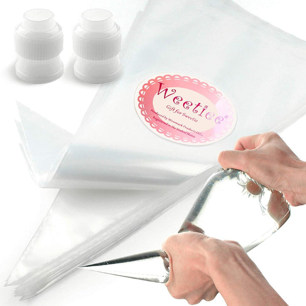100 Pack Weetiee Disposable Piping Bags - 16-Inch for Cake Decorating with Couplers and Bonus Candy Supplies Kits