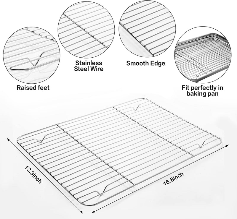 Stainless Steel Baking Sheet Tray Set with Silicone Mat Racks and Cookie Pan - Set of 6