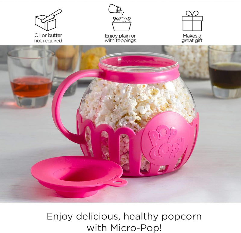 Ecolution Micro-Pop Microwave Popcorn Popper - Temperature Safe with 3-in-1 Lid BPA-Free Dishwasher Safe 15-Quart Pink