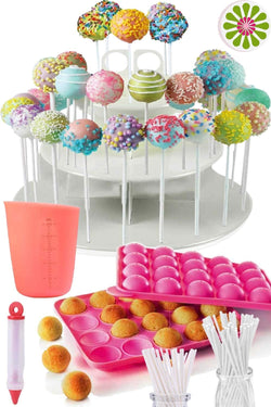 Complete Cake Pop Maker Kit - Nonstick Silicone Includes Stand Molds Sticks Melting Pot Decorating Pen Twist Ties