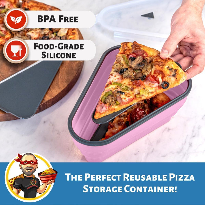 The Perfect Pizza Pack - Reusable Pizza Storage Container with 5 Microwavable Trays - BPA-Free Organizer for Space-Saving Red