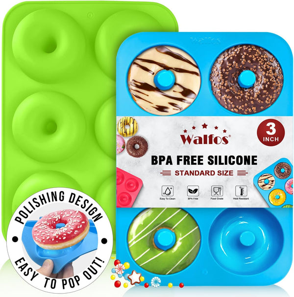 Walfos Silicone Donut Mold Set - Non-Stick Heat Resistant BPA-Free Dishwasher Safe Pack of 2