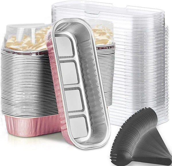 Mini Loaf Baking Pans with Lids  Spoons 50 Pack 68oz - Aluminum Foil Baking Tins for Cupcakes Cheesecakes and Creme Brulee