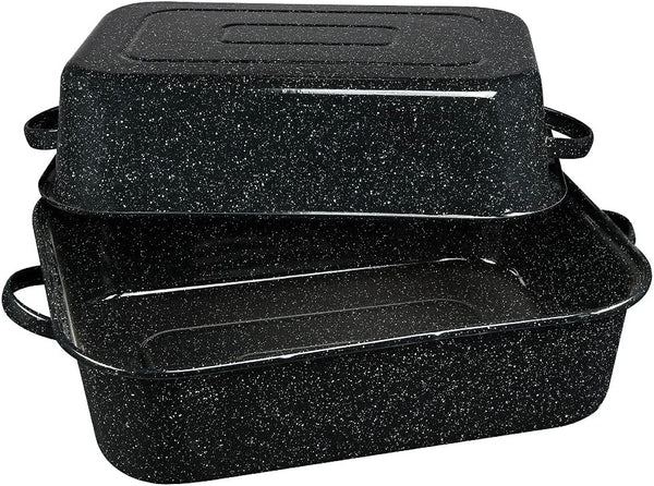 Granite Ware Enamelware Roaster - 25lb Capacity Speckled Black Dishwasher Safe