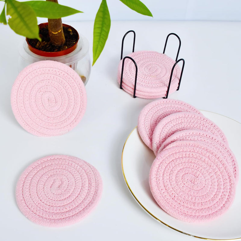 Cotton Woven Drink Coaster Set with Holder - Minimalist Home Decor for Wooden Tabletop Protection